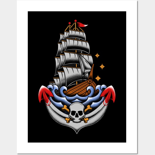 Anchor Ship Tattoo Style Wall Art by noorshine